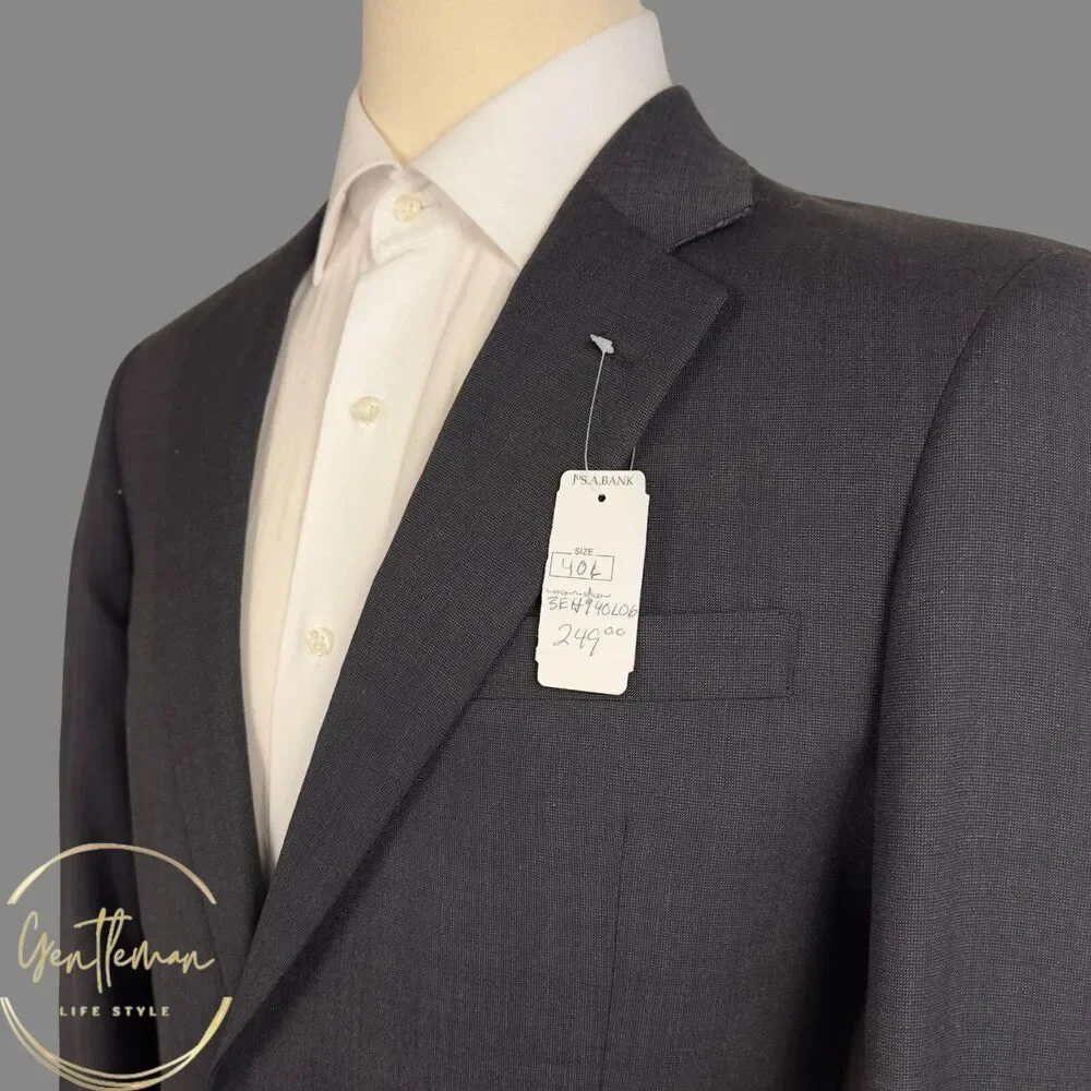 JOS A BANK Tailored Fit Mens 40L Gray Wool Blazer Sport Coat Two Button Jacket